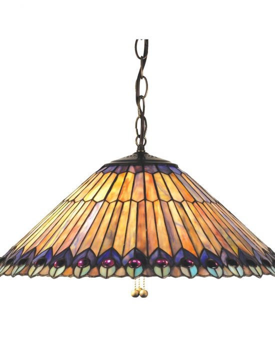 Tiffany Jeweled Peacock 20" Pendant Lamp