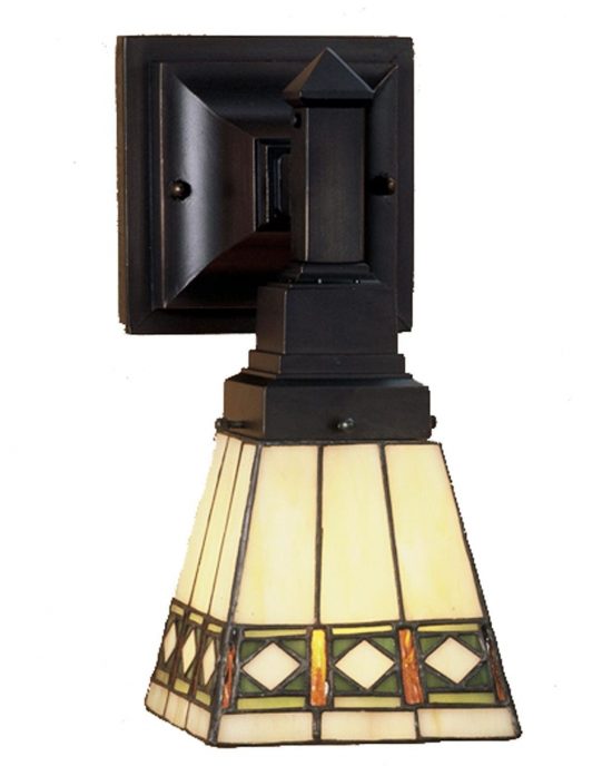 Wall Sconce - 5 Inch W Diamond Mission Stained Glass Tiffany Style Shade