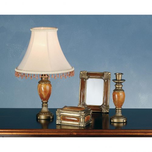 Table Lamp - 4 Pieces Vanity Set Flute and bead accented Antique Brass