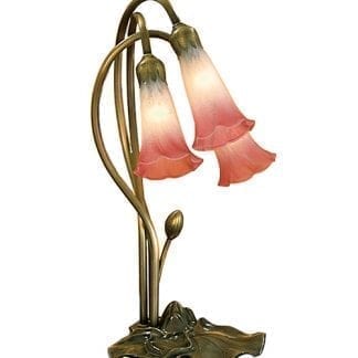 3 Light Tiffany Pink White Pond Lily Lamp Mouth Blown Art Glass