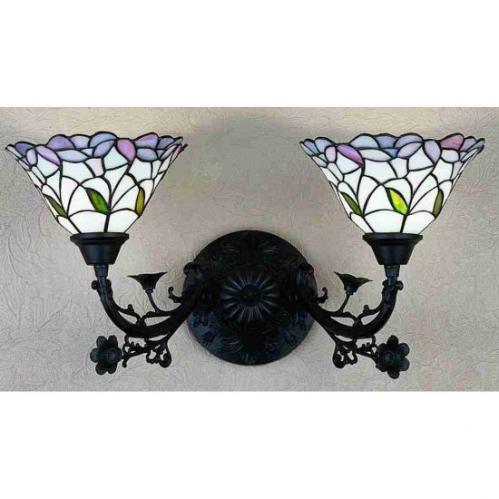 Bell Wall Sconce Two Lamp Floral Design Tiffany Style Stained Glass