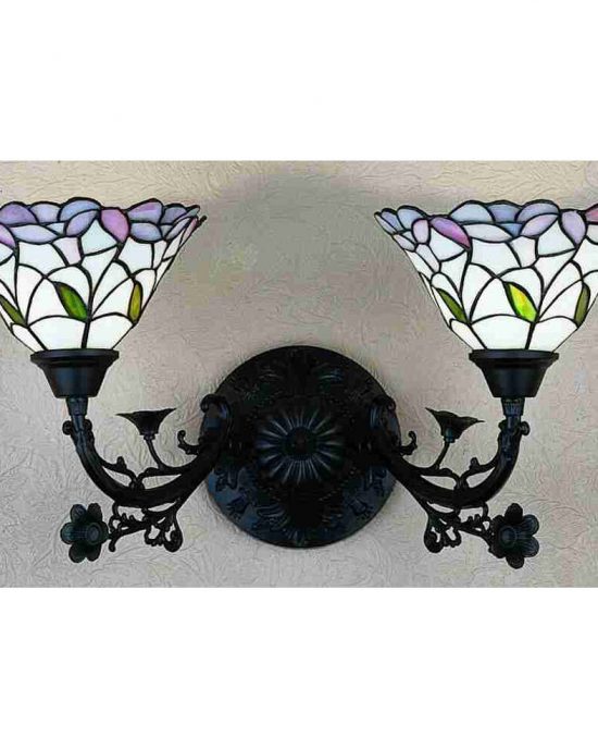 Bell Wall Sconce Two Lamp Floral Design Tiffany Style Stained Glass