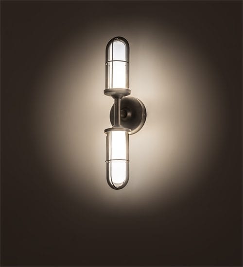 Caged Wall Sconce Brass Finish Two Lamp Industrial Style Lighting