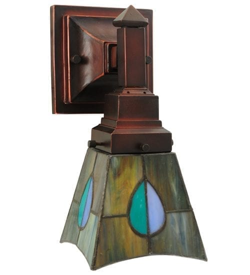 Mackintosh Art Nouveau One Lamp Sconce Teal Peacock Feather Green