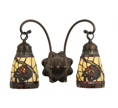 Pine Cone Swinging Wall Sconce Two Lamp Stained Glass Lighting