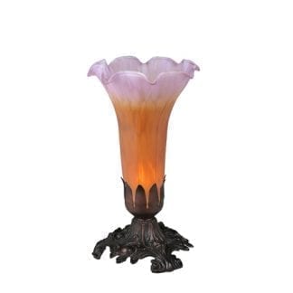 Pond Lily Side Table Lamp Amber Purple Mouth Blown Art Glass