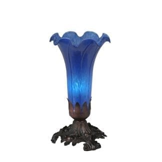 Pond Lily Side Table Lamp Blue Mouth Blown Art Glass