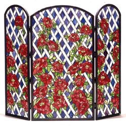 Red Rose Tiffany Style Fireplace Screen