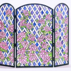 Pink Rose Tiffany Style Fireplace Screen