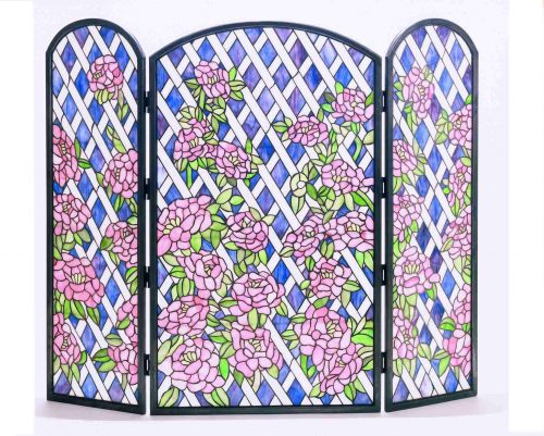 Pink Rose Tiffany Style Fireplace Screen