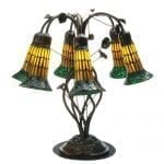 Tiffany Pond Lily Lamp Amber and Green 6 Light Table Lamp