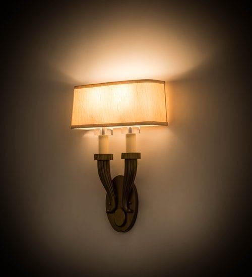 Wall Sconces With Fabric Shades Two Light Indoor or Outdoor Lighting