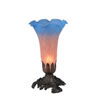 Pond Lily Side Table Lamp Pink Blue Mouth Blown Art Glass