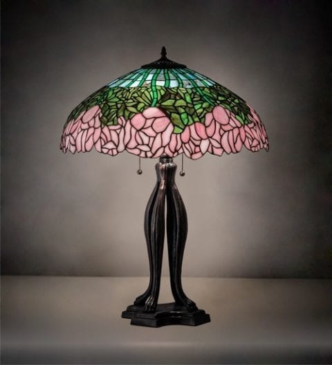 Rose Pink Flower Table Lamp Tiffany Style Floral Stained Glass Decor