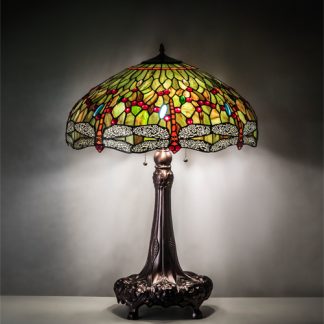 End Table Lamp Tiffany Green Dragonfly Design Living Room Lighting