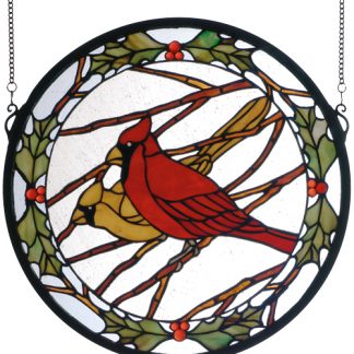 Framed Stained Glass Window Cardinals Tiffany Style Home Decor