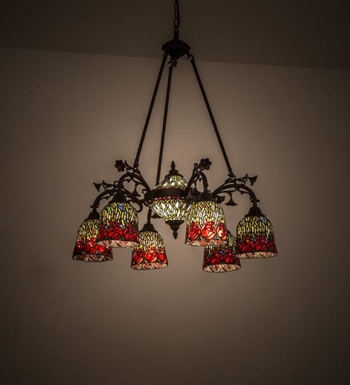 Red Rosebud 6 Light Chandelier Tiffany Style Lighting