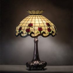 Table Lamp Glass Red Rose Stained Glass Lighting for Home Decoration