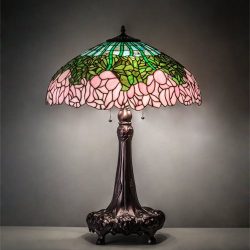 Table Lamp Living Room Cabbage Rose Decor Tiffany Stained Glass