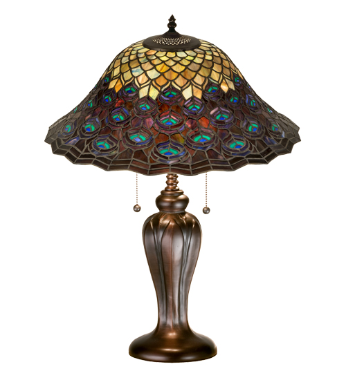 25" High Tiffany Peacock Feather Table Lamp